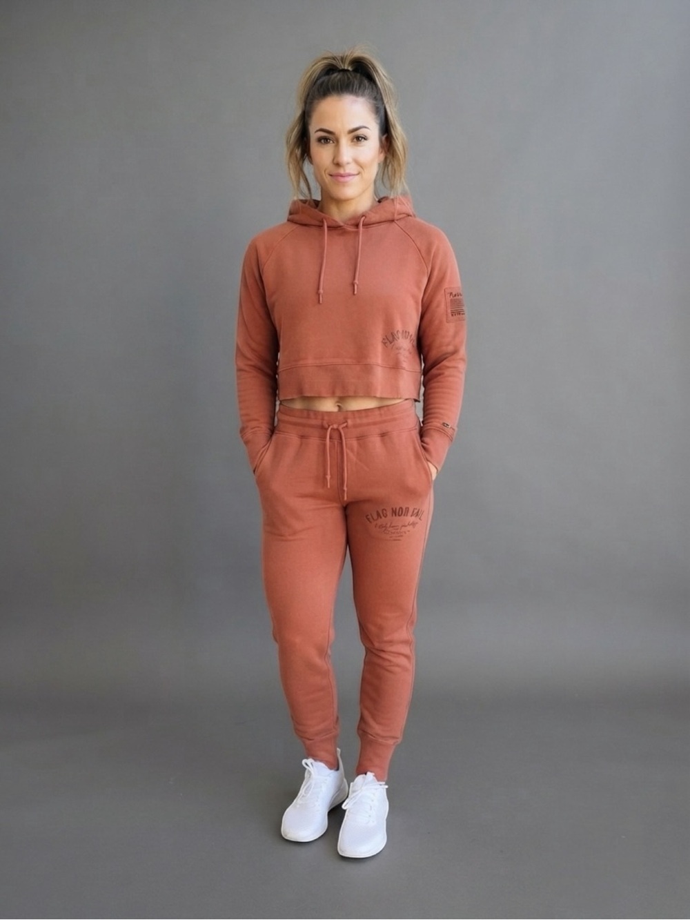 Flag Nor Fail FNF Terracotta Crop Hoodie & Jogger Sweatpants Set Medium